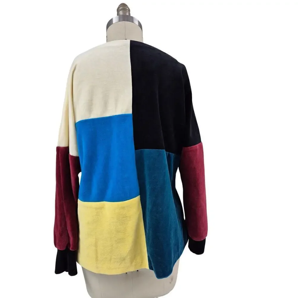 Vtg 80s 90s Y2K Velour Color Block Top Sz XL Women - Picture 2 of 5